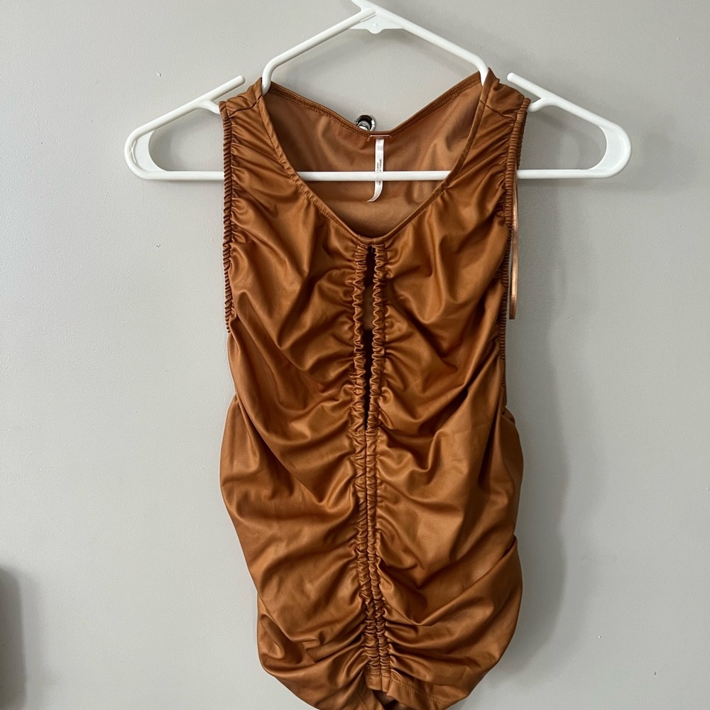 Ruched Brown Sleeveless Top